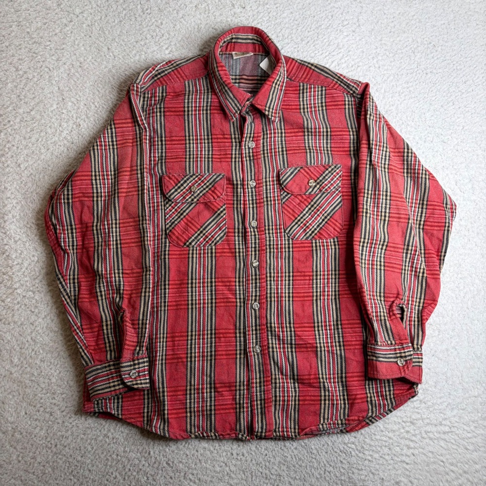 Vintage Five Brother Red Plaid Flannel Shirt Mens XL Made in USA Heavy Cotton